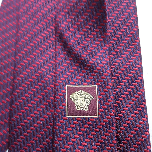 Versace tie maroon and black pattern 100% silk - Picture 3 of 7